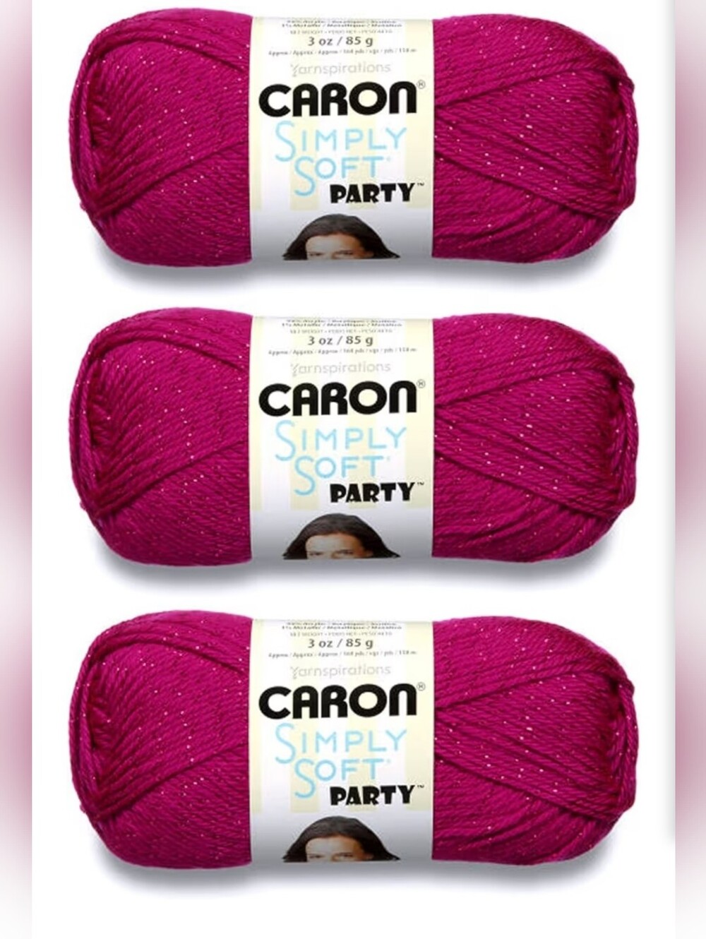 Caron Simply Soft Party Fuchsia Sparkle Yarn - 3 Pack of 85g/3oz - Acrylic -...
